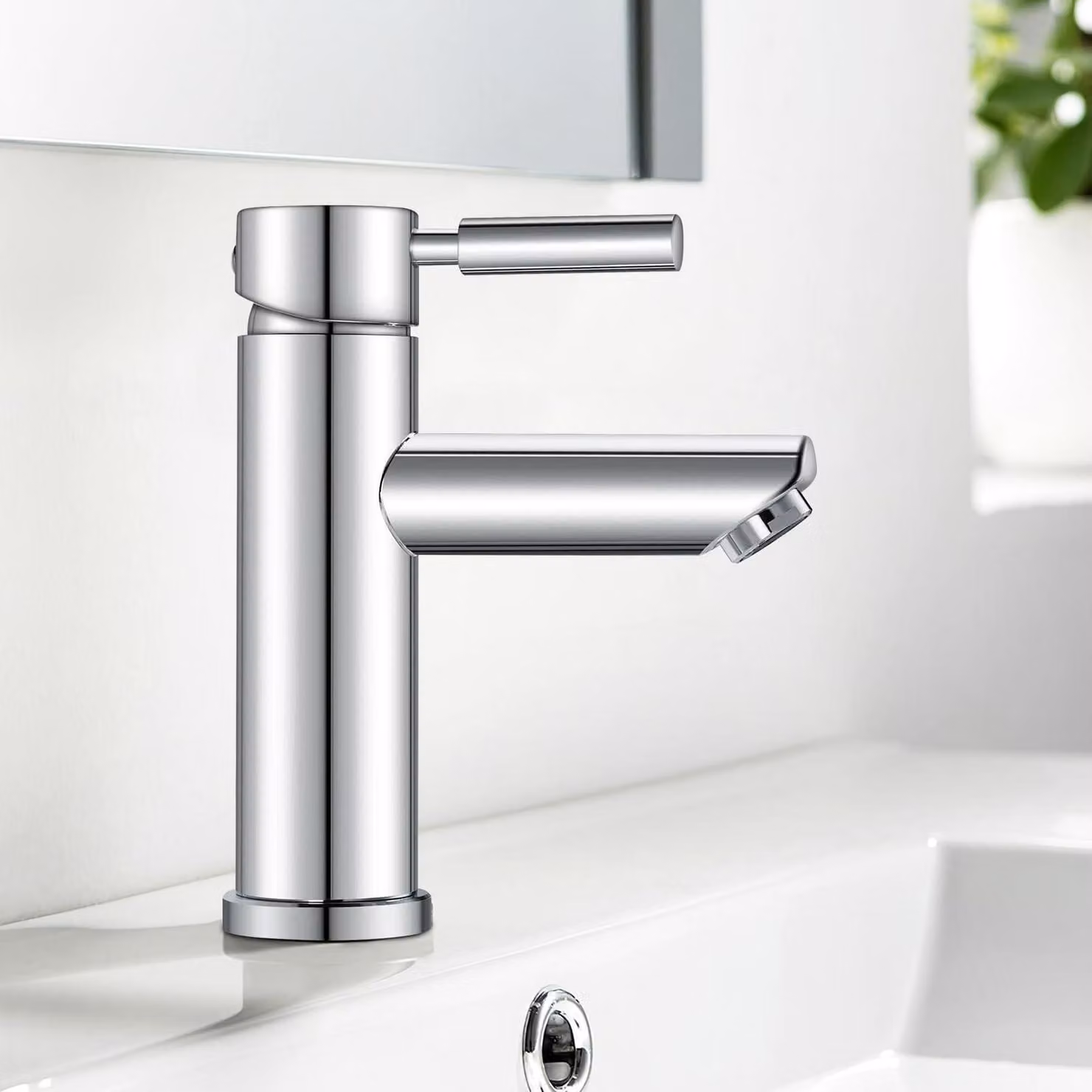 Miscelatore per lavabo, monocomando, cromo, acciaio inossidabile, valvola in Vetroceramica