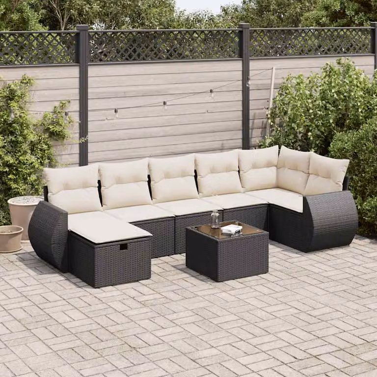 Set Divani da Giardino vidaXL a Forma di L in Polyrattan Nero con 8 Pezzi e Cuscini Inclusi