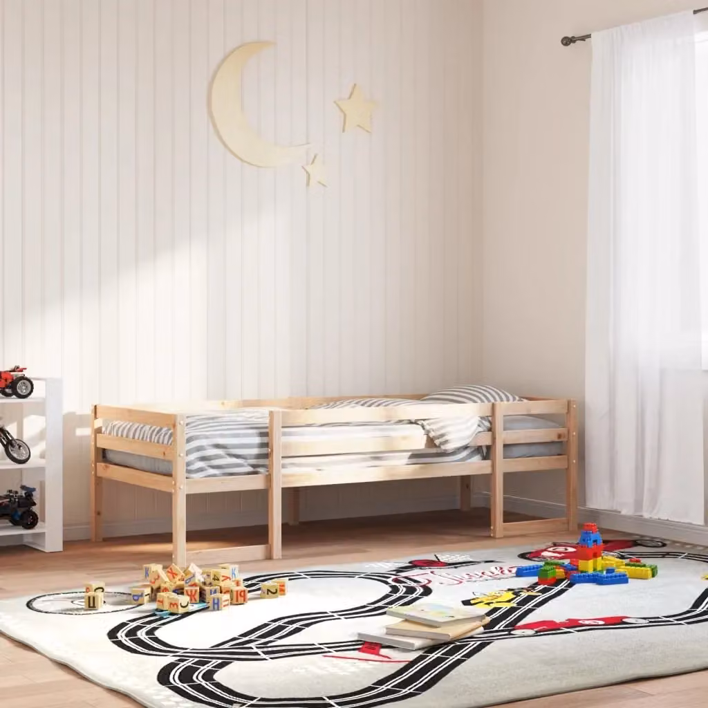 Giroletto per bambini in legno massello di pino rustico, disponibile in bianco o marrone, L: 195.5 cm, P: 82.5 cm, H: 61.0 cm – 2
