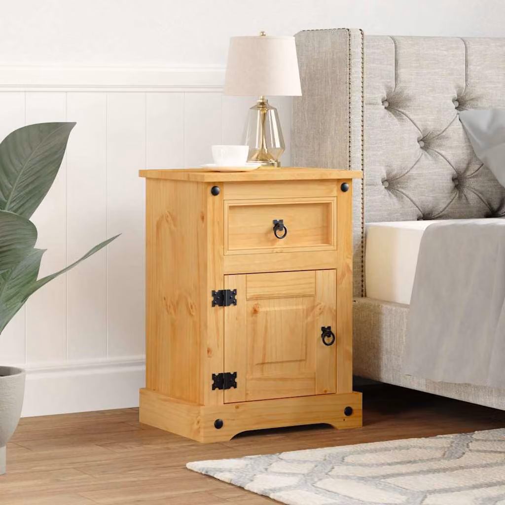 Comodino in legno di pino messicano vidaXL Corona Range, stile rustico, marrone e nero, L: 53 cm, P: 39 cm, H: 66 cm