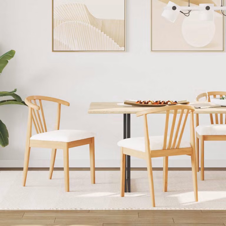 Set di 2 sedie da pranzo vidaXL in legno di gomma massiccio, stile scandinavo, colore naturale e bianco