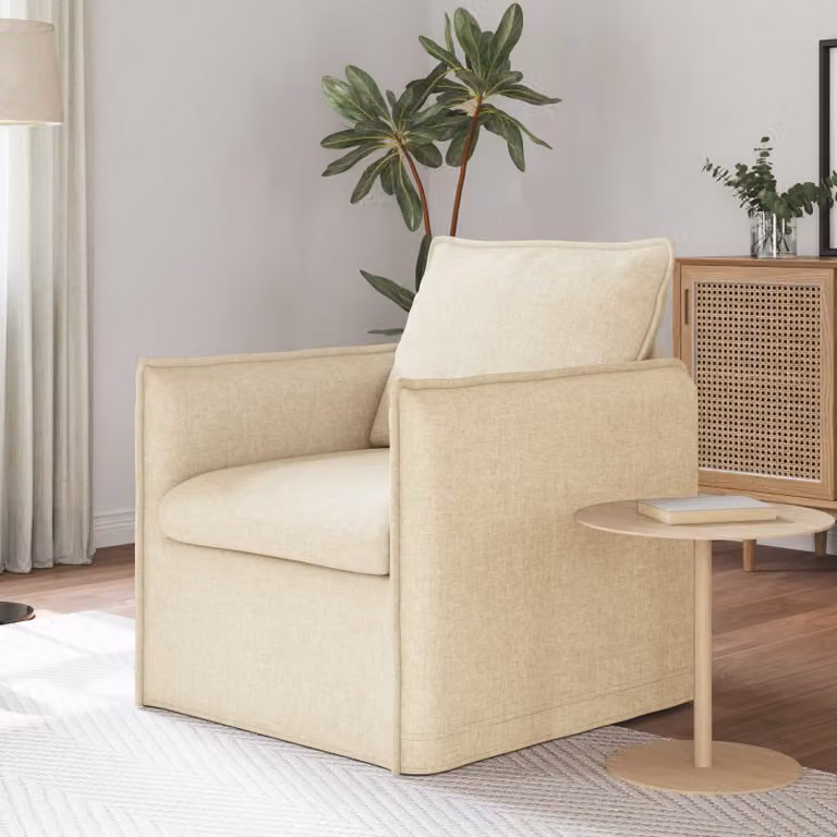 Divano moderno vidaXL in tessuto beige con struttura in metallo e coperture rimovibili L: 195 cm, P: 82 cm, H: 85 cm