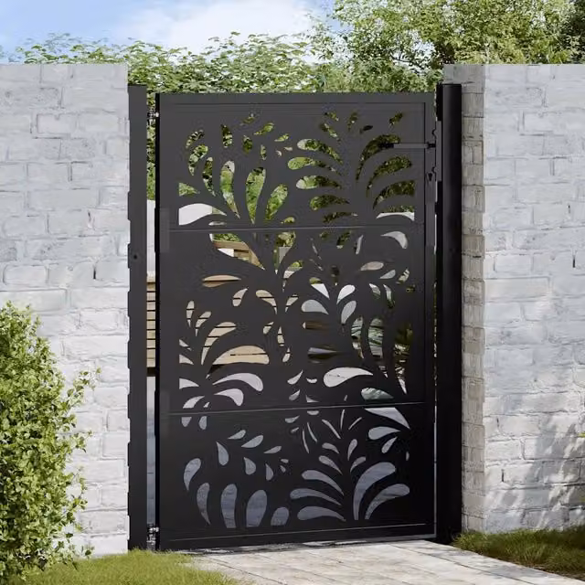Cancello da giardino nero 100x125 cm in acciaio design ondulato 4100970