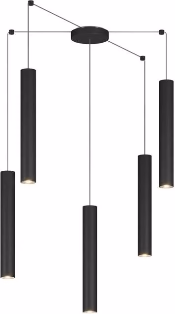 Lampadario Industrial-Minimal Xeana Metallo Nero 5 Luci Gu10