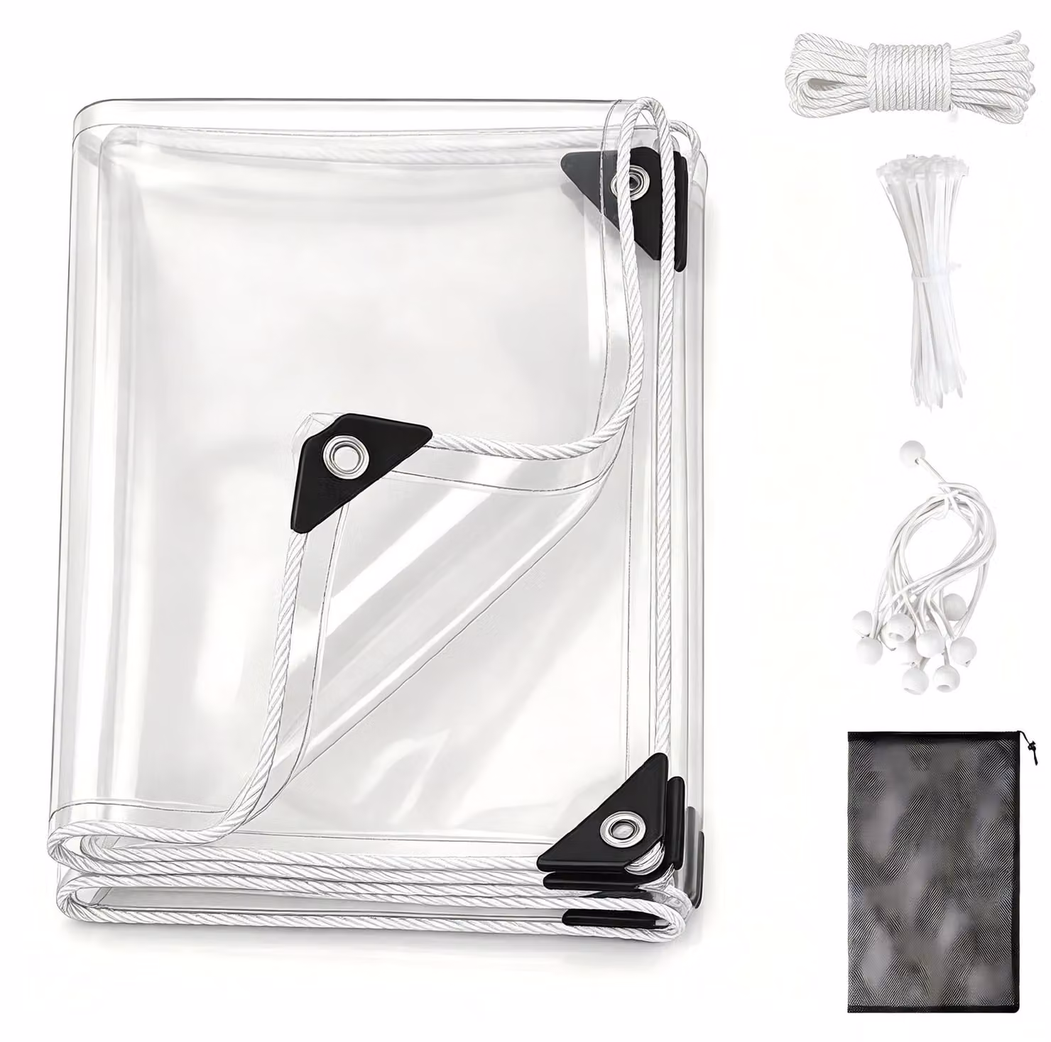 Tessuto trasparente, 240 g/m², dimensioni 2 x 2 metri, con corda e elastico