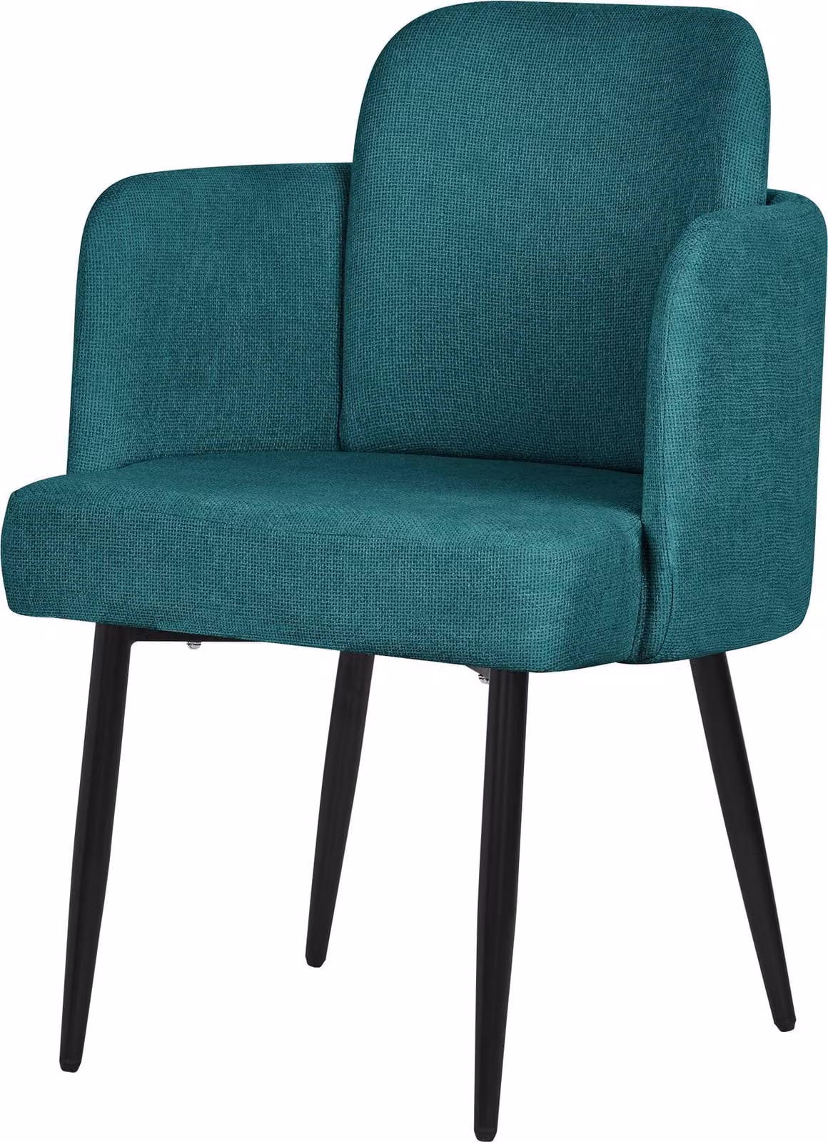 ML-Design sedia da pranzo Rivestimento in tessuto petrolio Sedia da cucina con braccioli e schienale in rattan Sedia imbottita con gambe in metallo Sedia lounge ergonomica