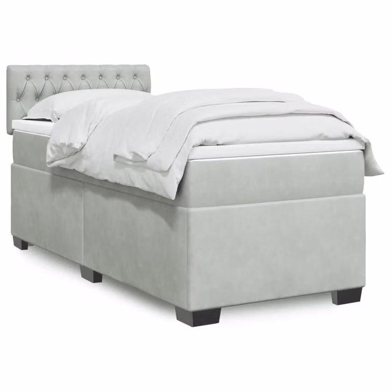 vidaXL Giroletto a Molle Ibrido con Materasso in Velluto Grigio e Bianco L/P/H: 100 x 200 cm