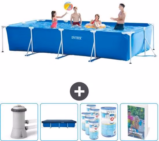 Struttura rettangolare per piscina - 450 x 220 x 84 cm - Blu - Incluso nell'acquisto: pompa per piscina - copertura - filtro - manuale d'uso della piscina
