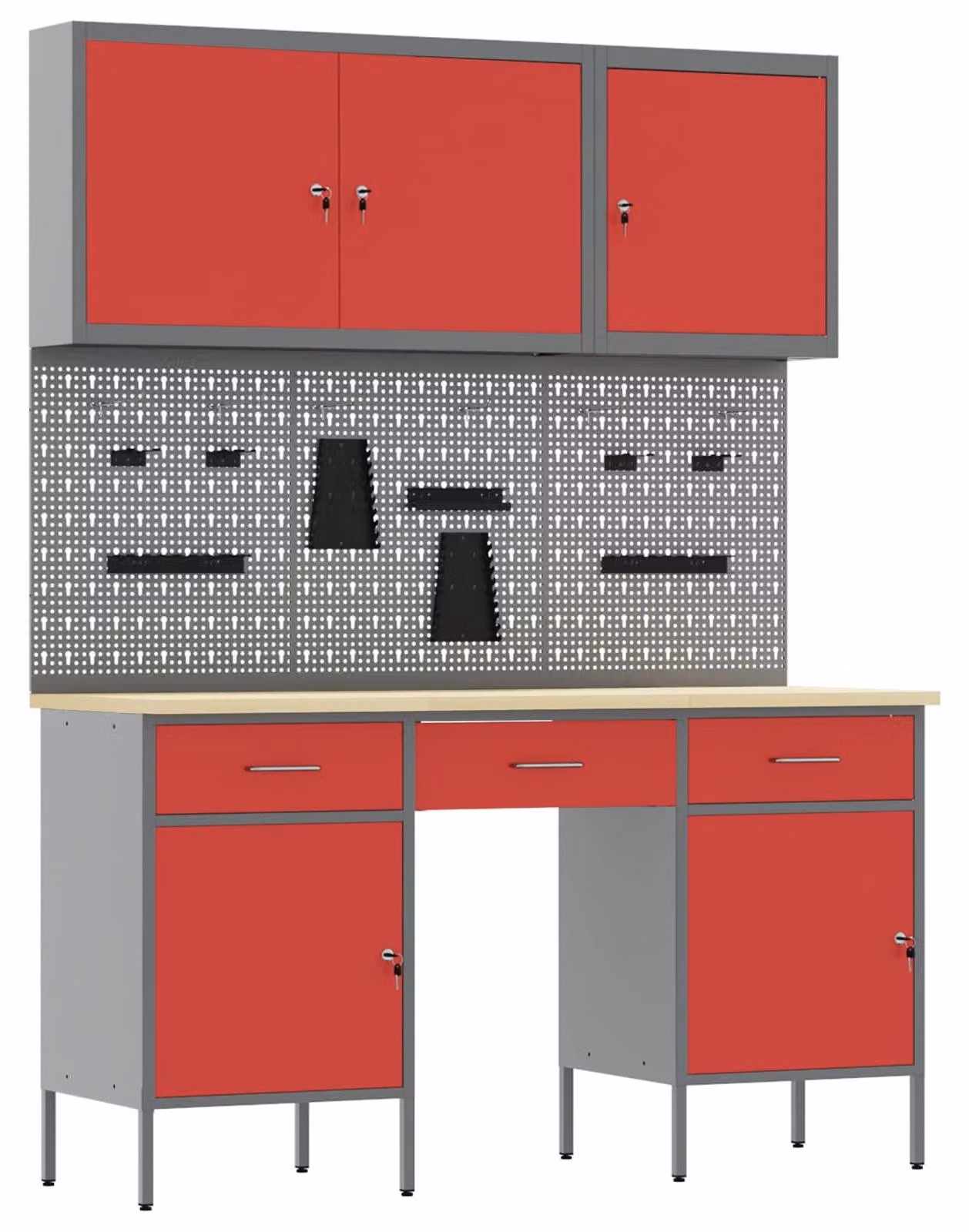 Mobile da lavoro 10 pcs Rosso Legno ingegnerizzato e acciaio