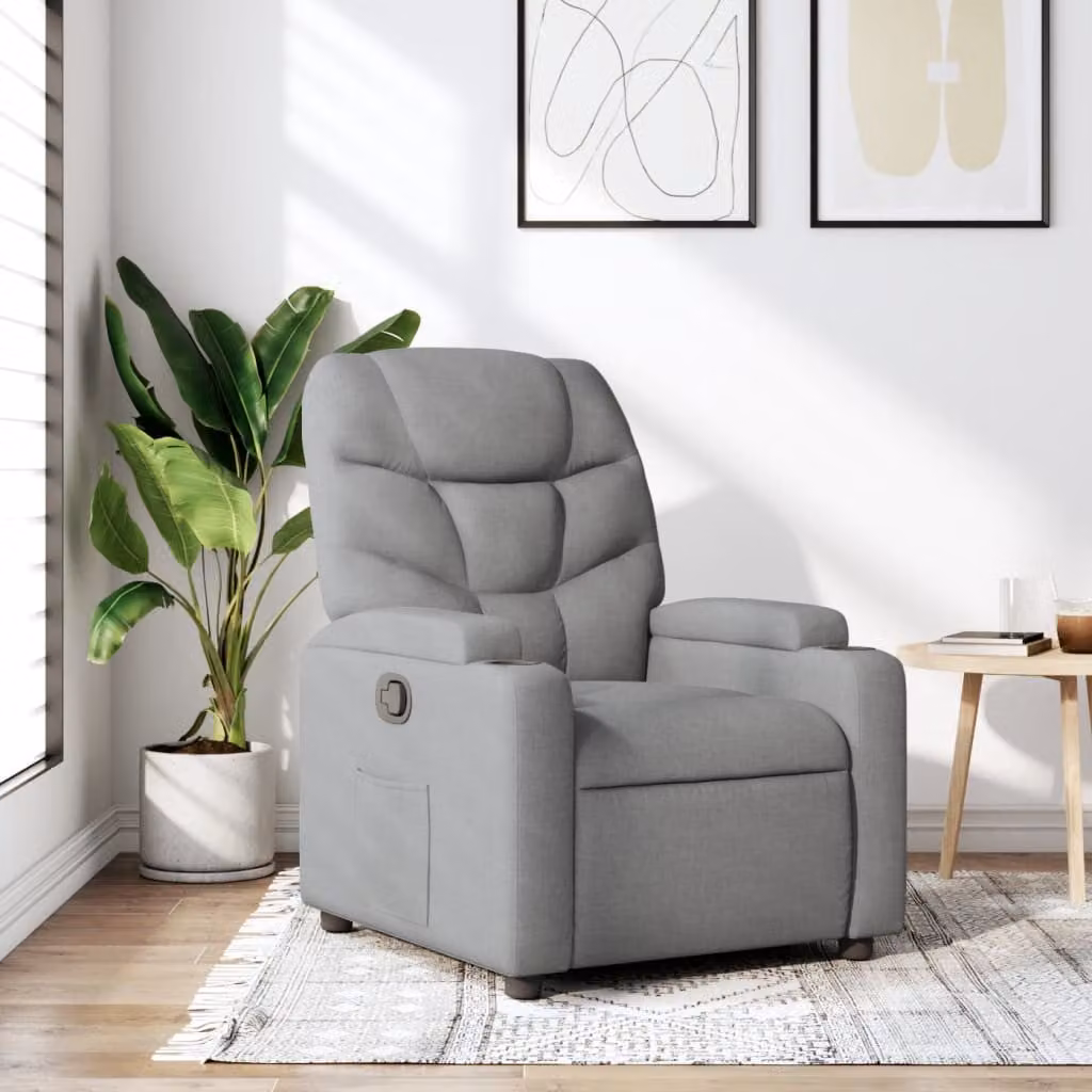 vidaXL Poltrona reclinabile relax in tessuto grigio con braccioli e struttura in legno e metallo