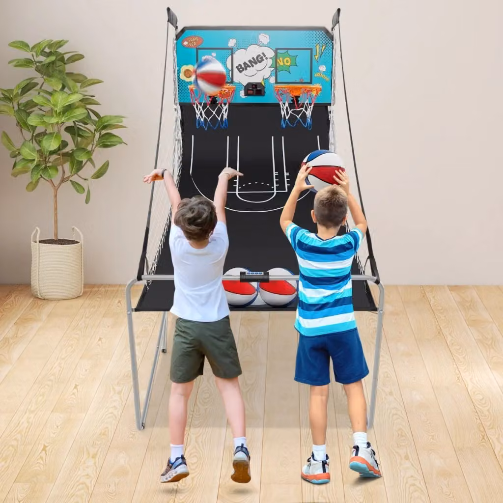 Macchina da pallacanestro arcade a doppio tiro pieghevole con punteggio elettronico multicolore L: 206 cm, P: 110 cm, H: 206 cm – 2