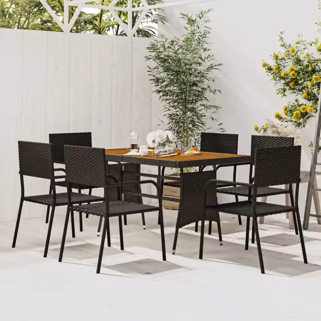 Set da Pranzo per Esterni 7 pz in Polyrattan Nero 3120097