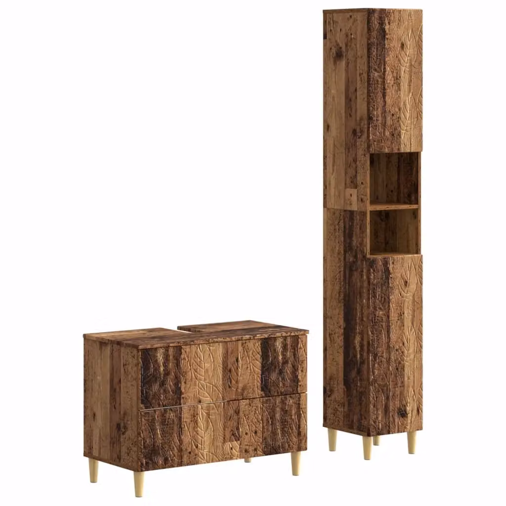 Set di mobili da bagno vidaXL composto da mobile lavabo e pensile in legno marrone stile moderno – 2