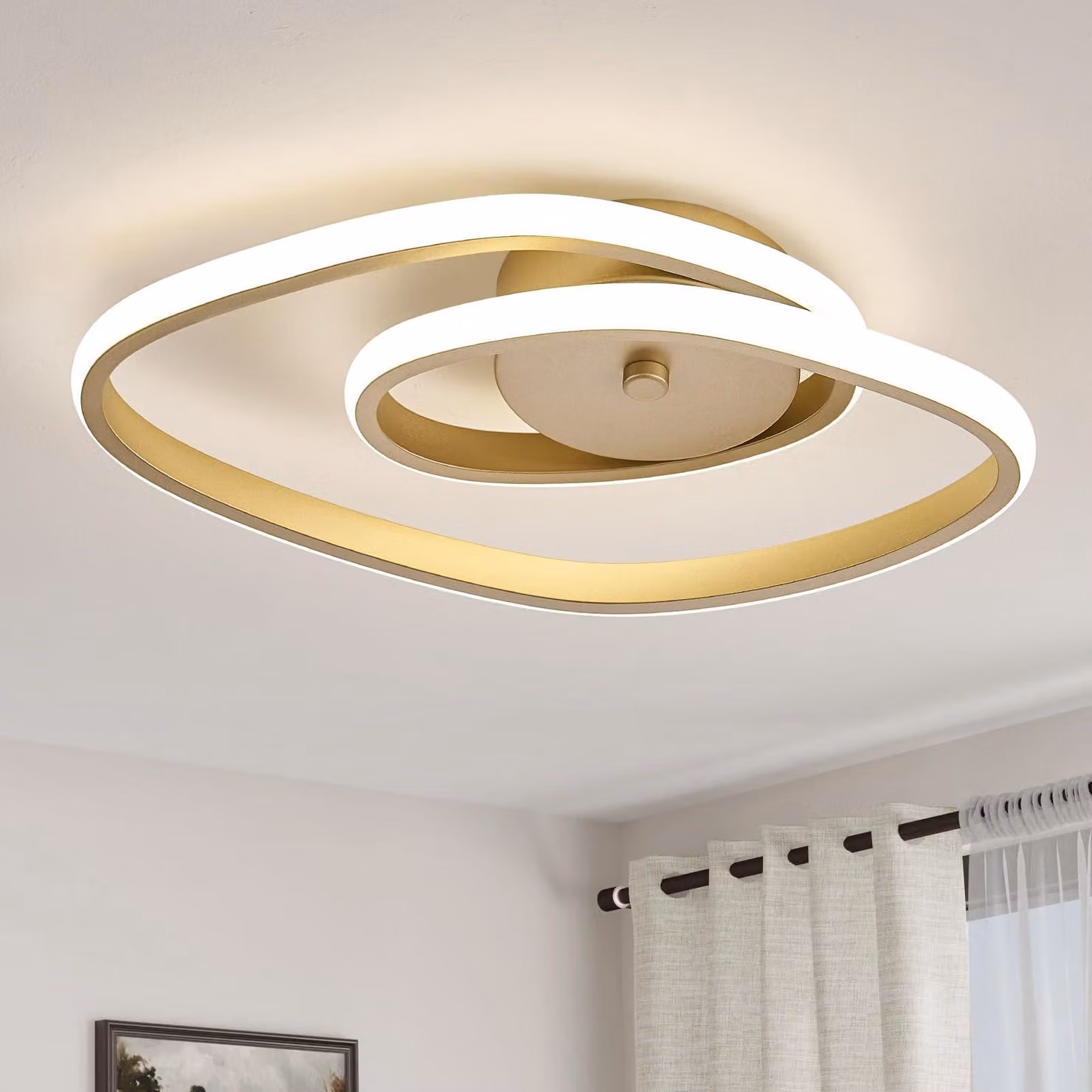 Lampada da soffitto a LED, colore oro, 24W, 4000K, diametro 37 cm