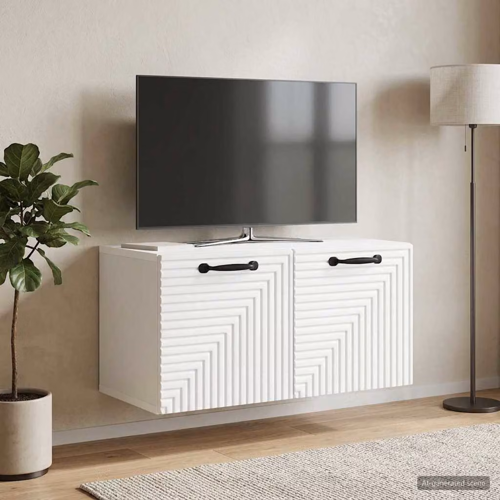 vidaXL Mobile Porta TV da Muro Bianco Moderno con Compartimenti Media L: 59,5 cm, P: 31 cm, H: 30 cm