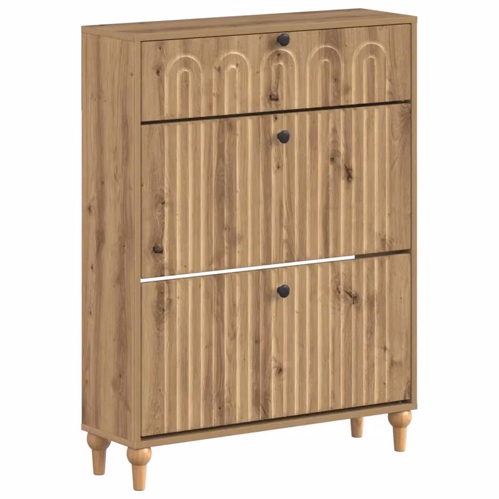 Mobile porta scarpe moderno vidaXL in legno e metallo, marrone e nero, L 78 x P 24 x H 103 cm – 2