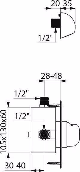 Delabie doccia combinata TEMPOMIX autochiudente MBatt. G1/2B UP/plug +ROUND