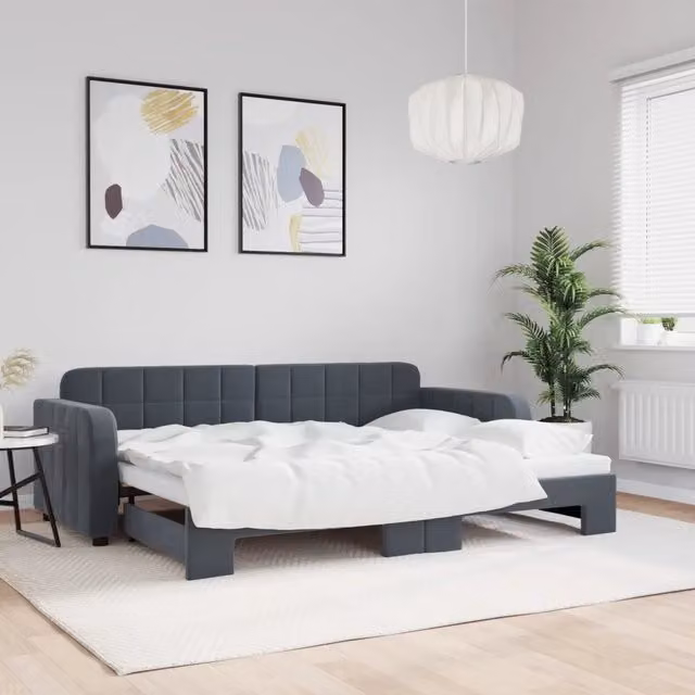 Divano Letto con Letto Estraibile vidaXL in Velluto Grigio per Soggiorno e Camera da Letto L/P/H: 223 x 71 x 91 cm con Piano d'Appoggio 80x200 cm