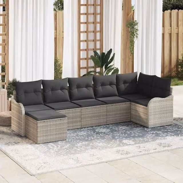 Set Divano da Giardino 7 pz Grigio chiaro polyrattan 3345792