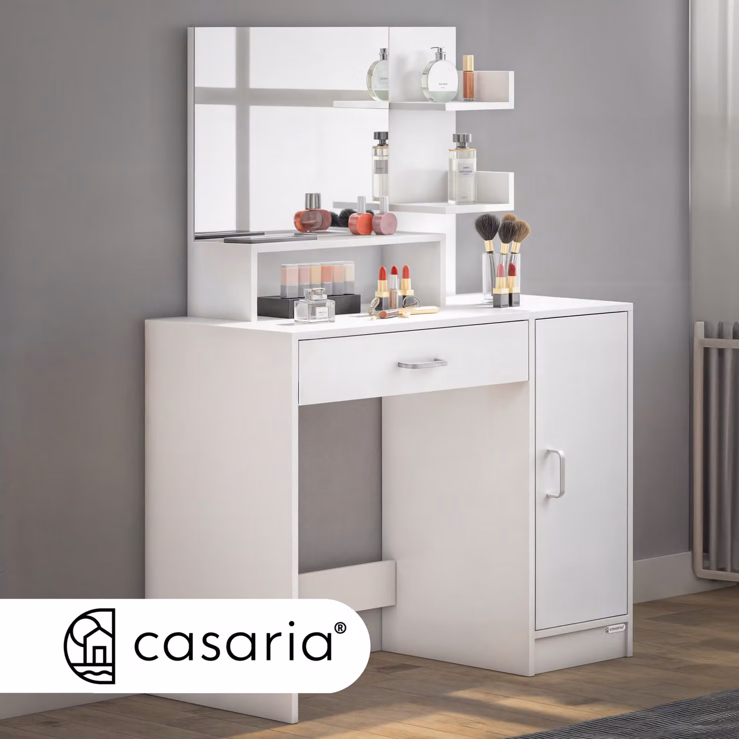Tocador Casaria® Hollywood LED Bianco L: 140 cm, H: 90 cm, P: 40 cm – 3