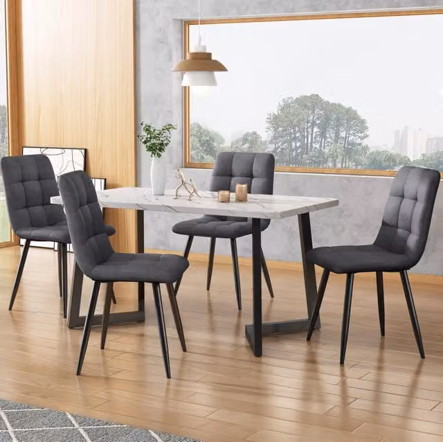 Set di 4 Sedie da Pranzo in Lino Grigio Scuro con Struttura in Metallo