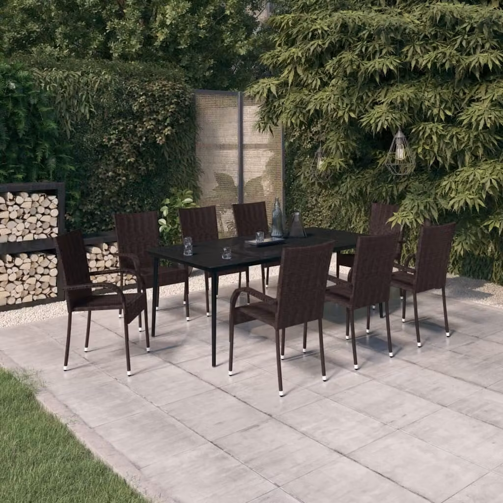Maison Exclusive - Set da pranzo da giardino da 9 pezzi, marrone e nero