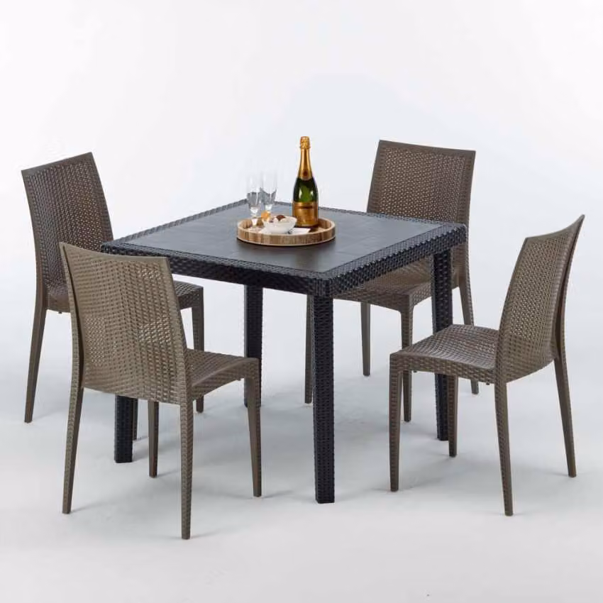 Tavolo quadrato nero e 4 sedie in polipropilene colorato Set di bastoni per esterni Grand Soleil Bistrot Passion - Marrone