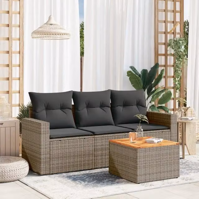 Set Divani da Giardino 4 pz con Cuscini in Polyrattan Grigio 3256326