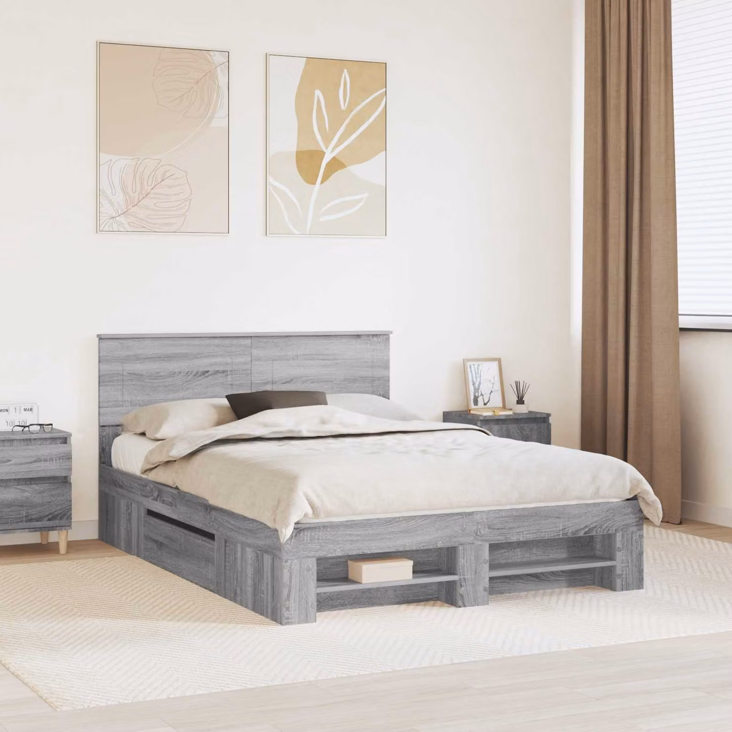 vidaXL Struttura del letto con testiera in legno Grigio Sonoma L: 150 cm, P: 200 cm, H: 90 cm
