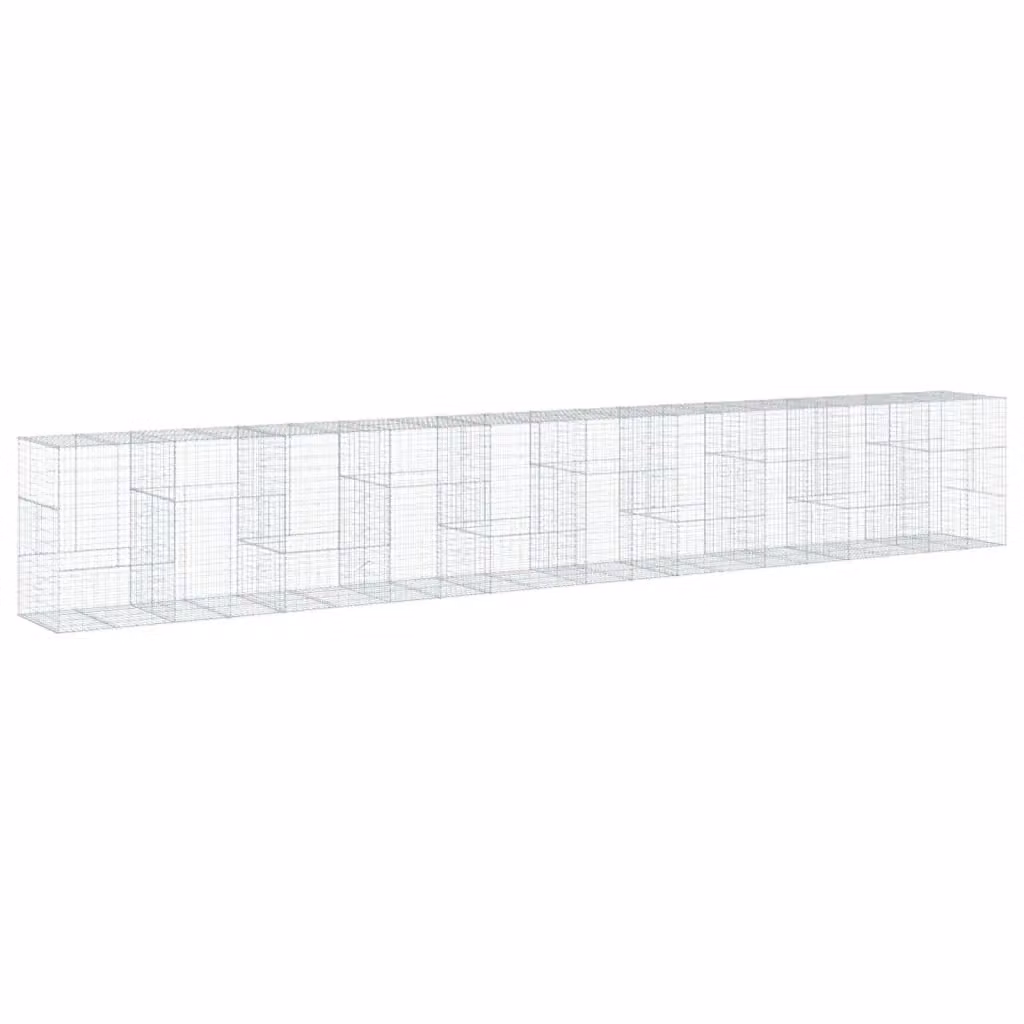 vidaXL Cesto Gabbione con Copertura in Ferro Zincato Grigio L: 1000 cm, P: 100 cm, H: 150 cm – 2