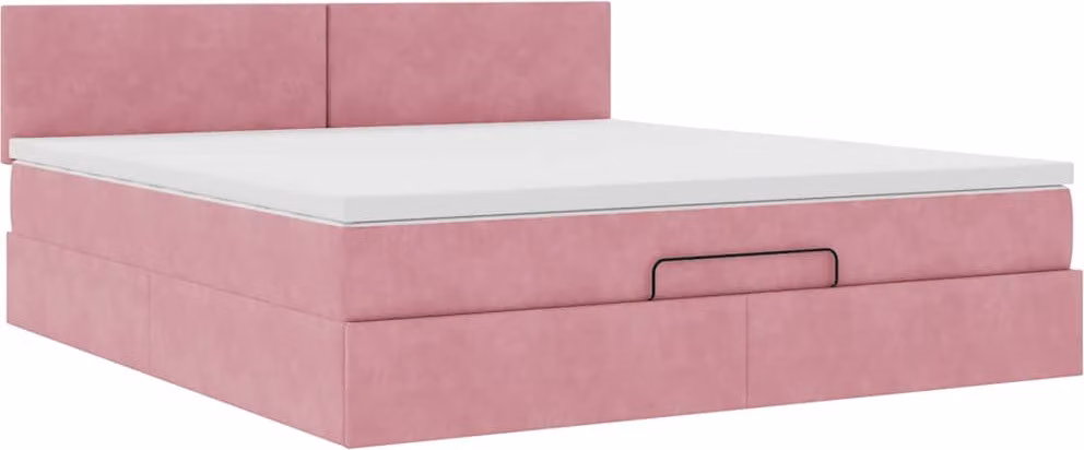 Struttura Letto Pouf con Materasso Rosa 180x200 cm in Velluto