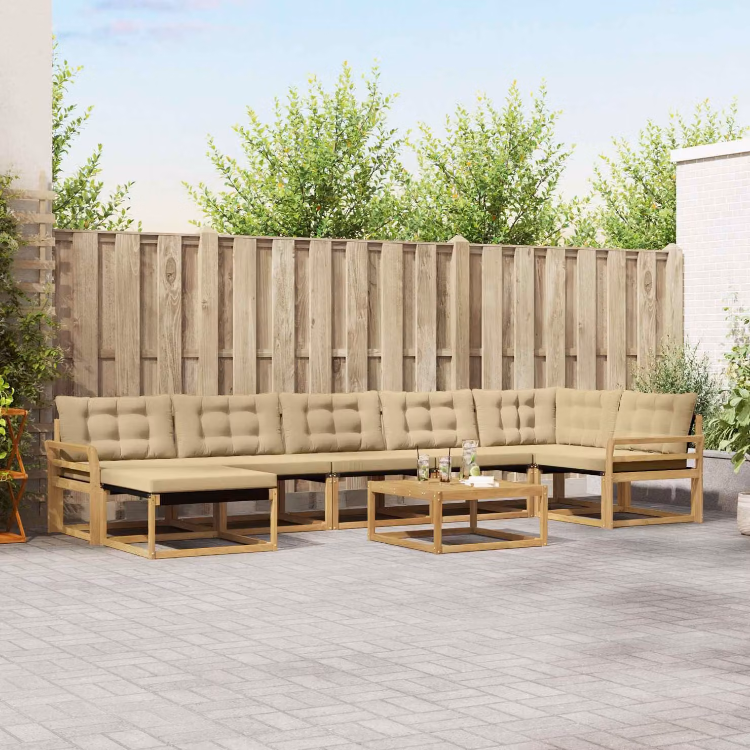 vidaXL Set di divani da esterno 8 pz in legno di acacia con cuscini bianco e beige