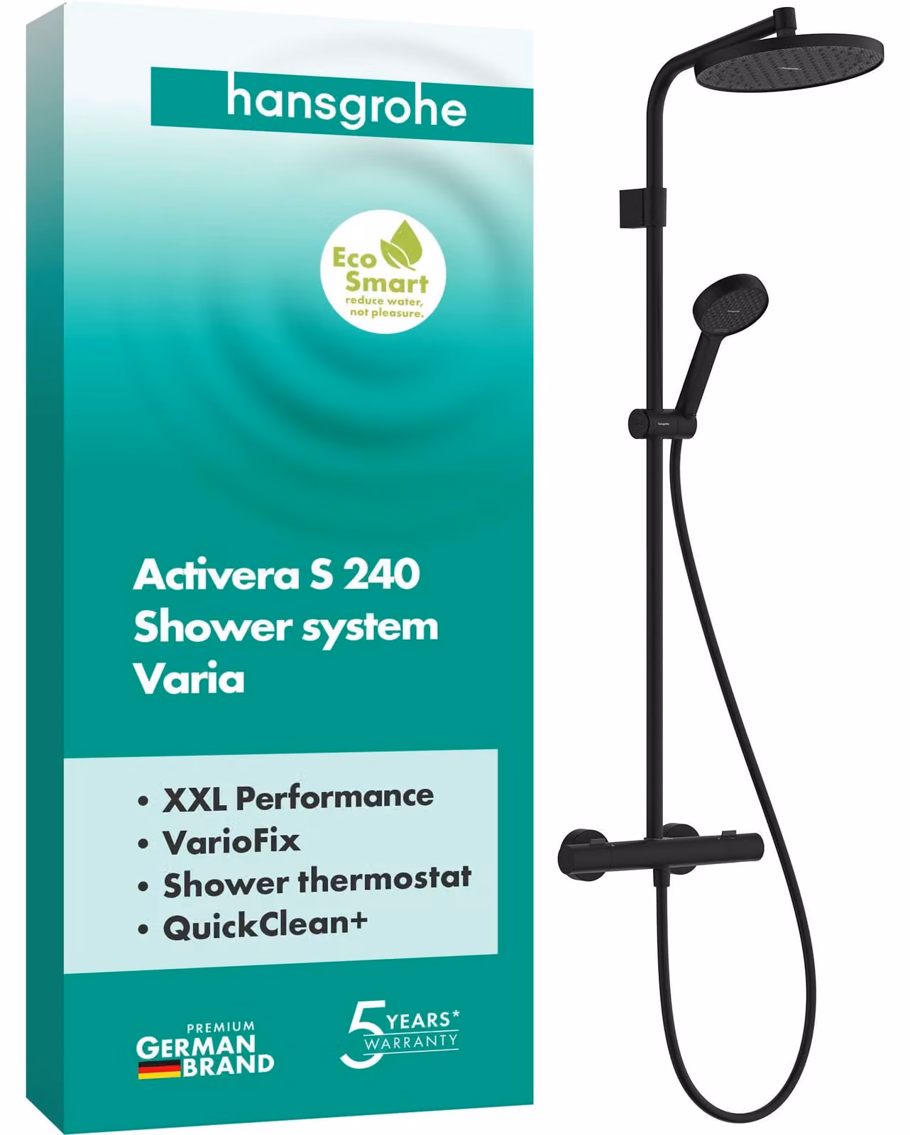 hansgrohe Activera S Showerpipe 240 1jet EcoSmart con Ecostat Fine Varia, nero opaco, 1 pz.