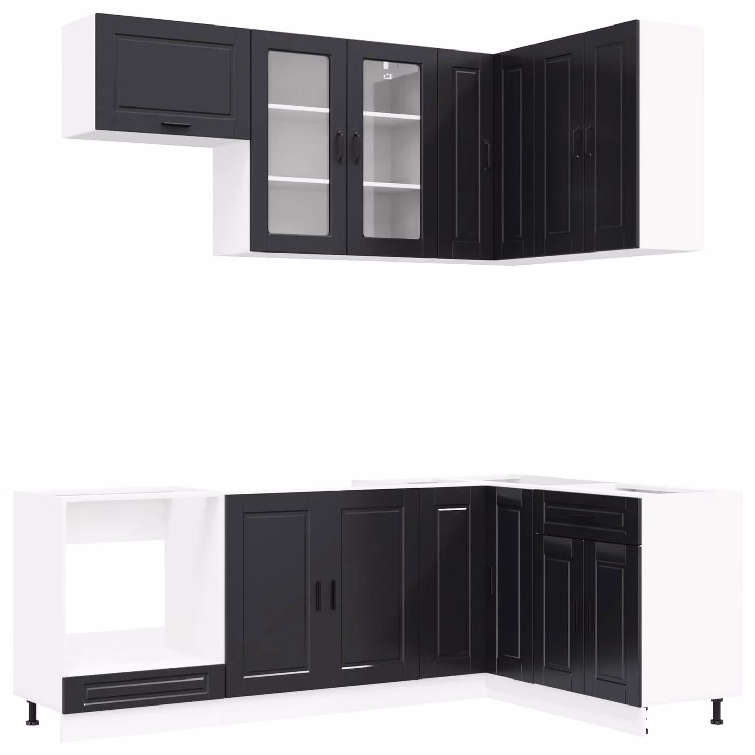 Set di mobili da cucina PORTO, 8 pezzi, colore nero, realizzato in materiale composito di legno