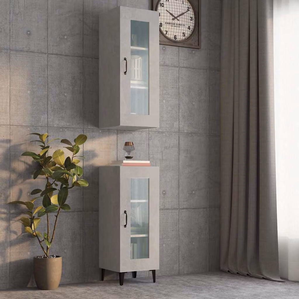 Armadietto Pensile a Parete vidaXL Grigio con Ante in Vetro e Ripiani Interni L: 34,5 cm, P: 34,0 cm, H: 90,0 cm
