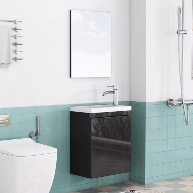 Mobile bagno sospeso 45x34x58 cm con lavabo in ceramica MDF nero lucido