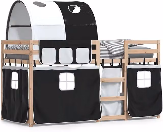 Letto singolo | Letto per adulti | Letto a Castello senza Materasso Bianco e Nero 80x200cm in Pino