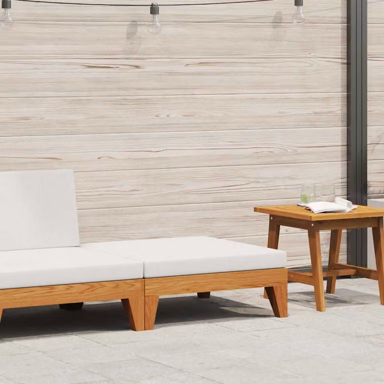 vidaXL Poggiapiedi in Legno di Acacia con Cuscino Bianco e Beige