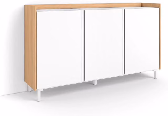 Credenza, Mobile, Cucina, 156x91x35 cm, 3 Porte, Design industriale, Bianco e Rovere soft