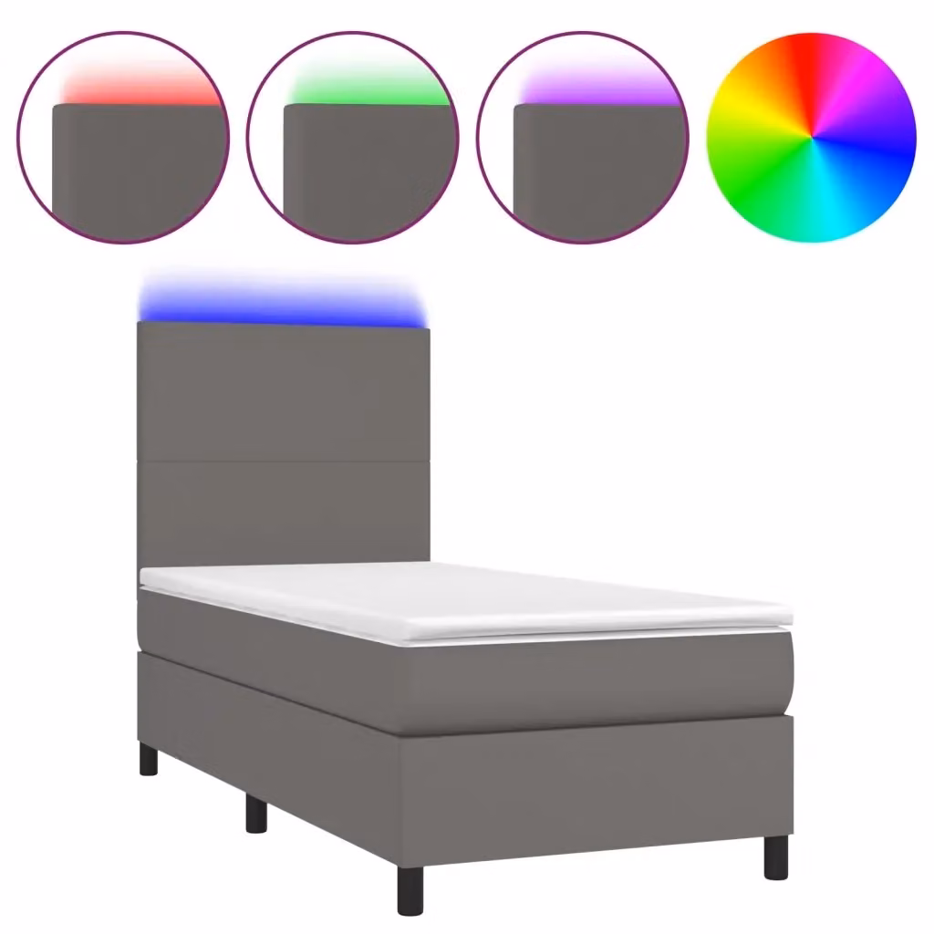vidaXL Giroletto con Molle, Materasso Ibrido e Illuminazione LED, Grigio, L/P: 100 x 200 cm – 2