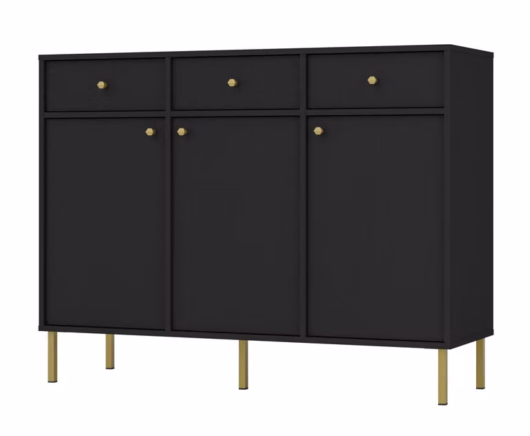 Cassettiera combinata IROS 2 con cassetti e ante - nero grafite / oro