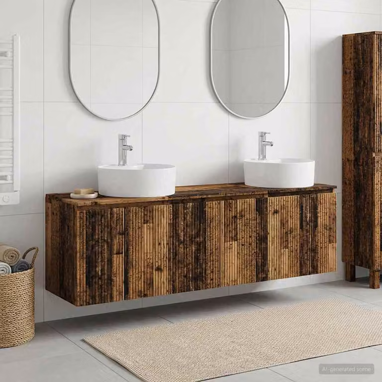 Set di 3 armadi da bagno moderni vidaXL in legno color marrone, L: 161,5 cm, P: 44,5 cm, H: 82 cm