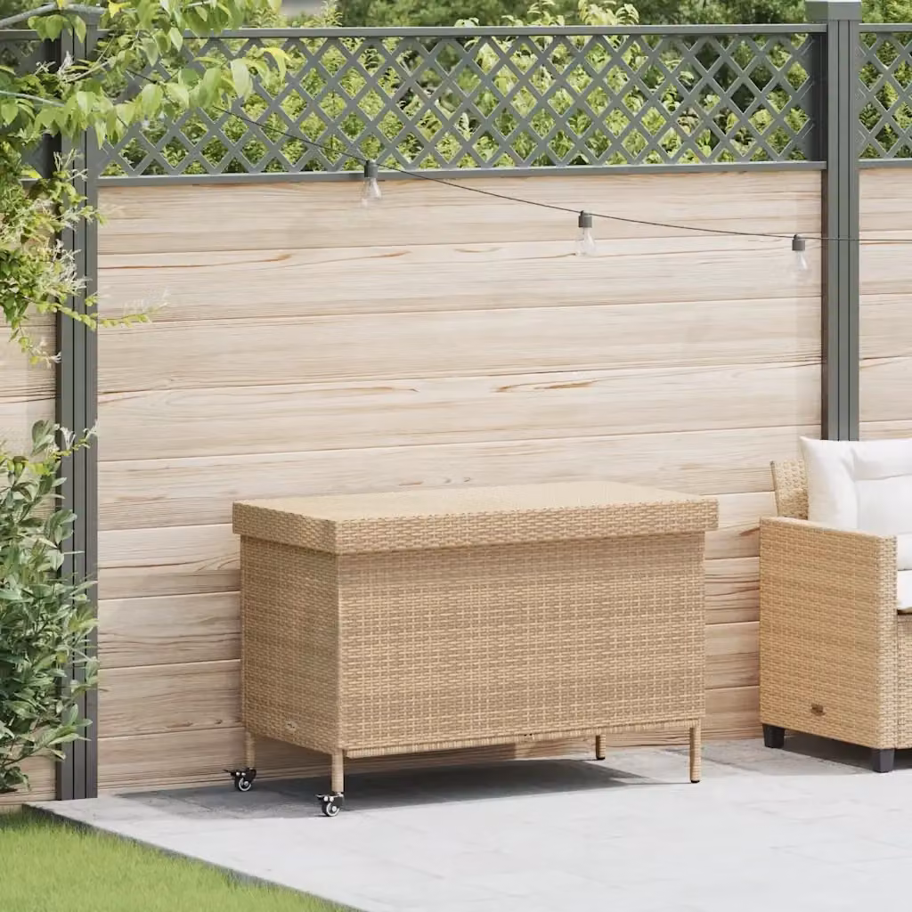 Contenitore da Giardino con Ruote in Polyrattan e Metallo Beige CFW1712862 L: 110 cm, P: 55 cm, H: 73 cm – 2