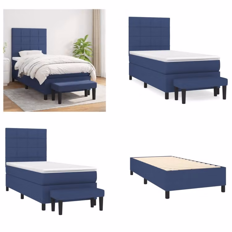 vidaXL Letto a molle con materasso in tessuto blu 100x200 cm - Letto a molle - Boxspringbetten - Bett - Schlafzimmermöbel