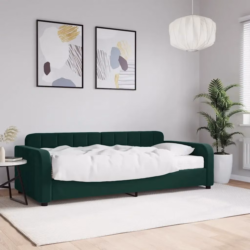 Divano letto singolo in velluto verde scuro con materasso 90x200 cm – 2