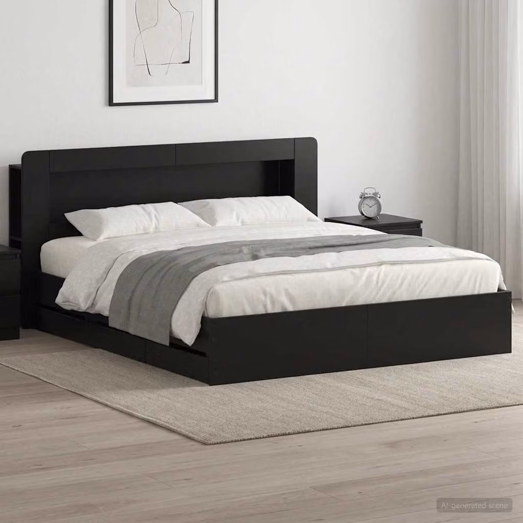 Struttura letto moderna con contenitore e cassetti vidaXL in legno nero L/P/H: 221.5 x 180 x 140 cm