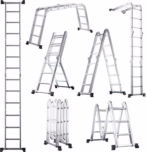 Scala multifunzione allungabile DESIGN IN in alluminio color argento con pioli e piedini antiscivolo, Altezza massima: 370,5 cm – 1