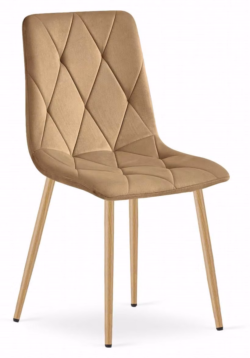 Sedia Libra in velluto marrone con gambe effetto legno