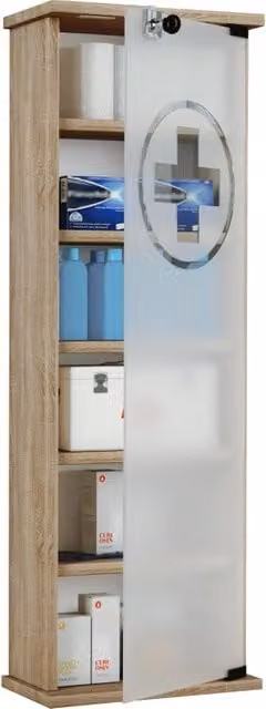 Armadietto Medicinali Ezooza Beige con Ante in Vetro e Ripiani Interni, L/P/H: 31 x 18 x 92 cm – 1