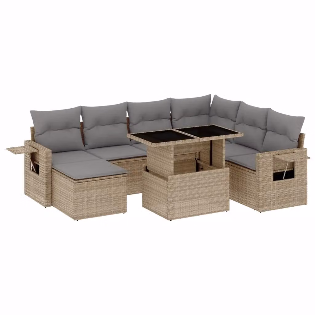 vidaXL Set Divano da Giardino 8 pz a Forma a L con Cuscini Beige e Grigio in Polyrattan e Acciaio Verniciato a Polvere – 2